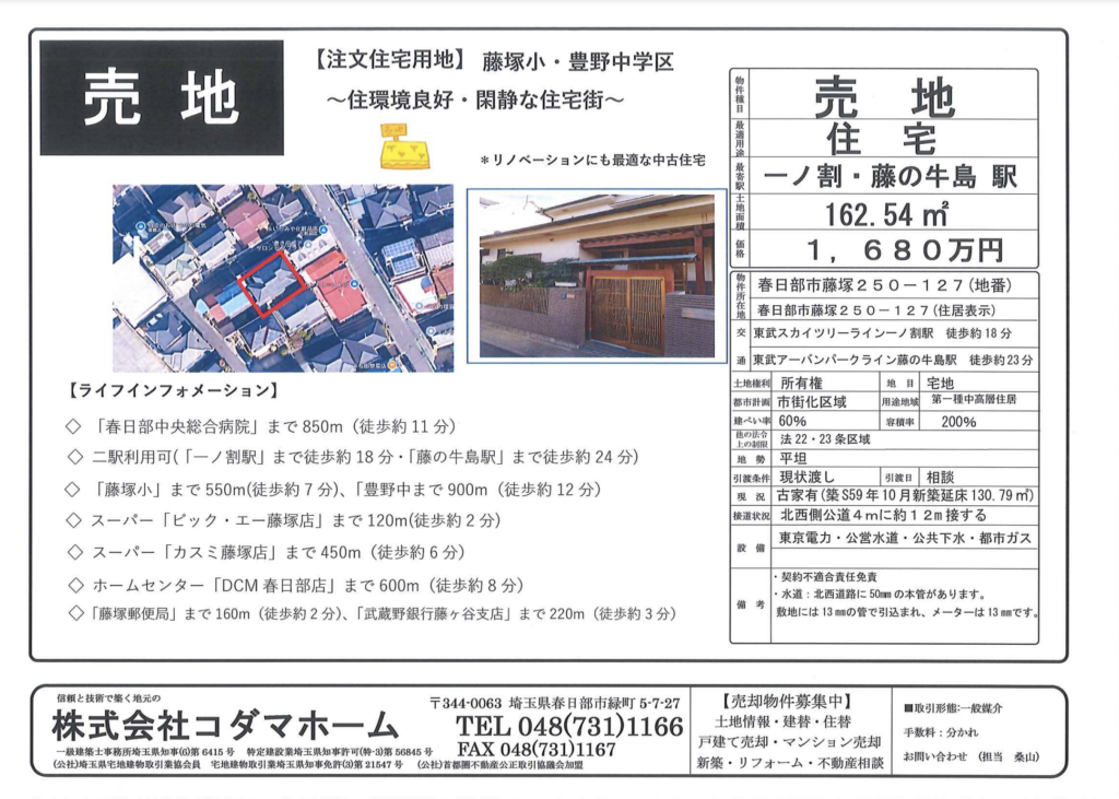 売地情報【春日部市藤塚】1680万円